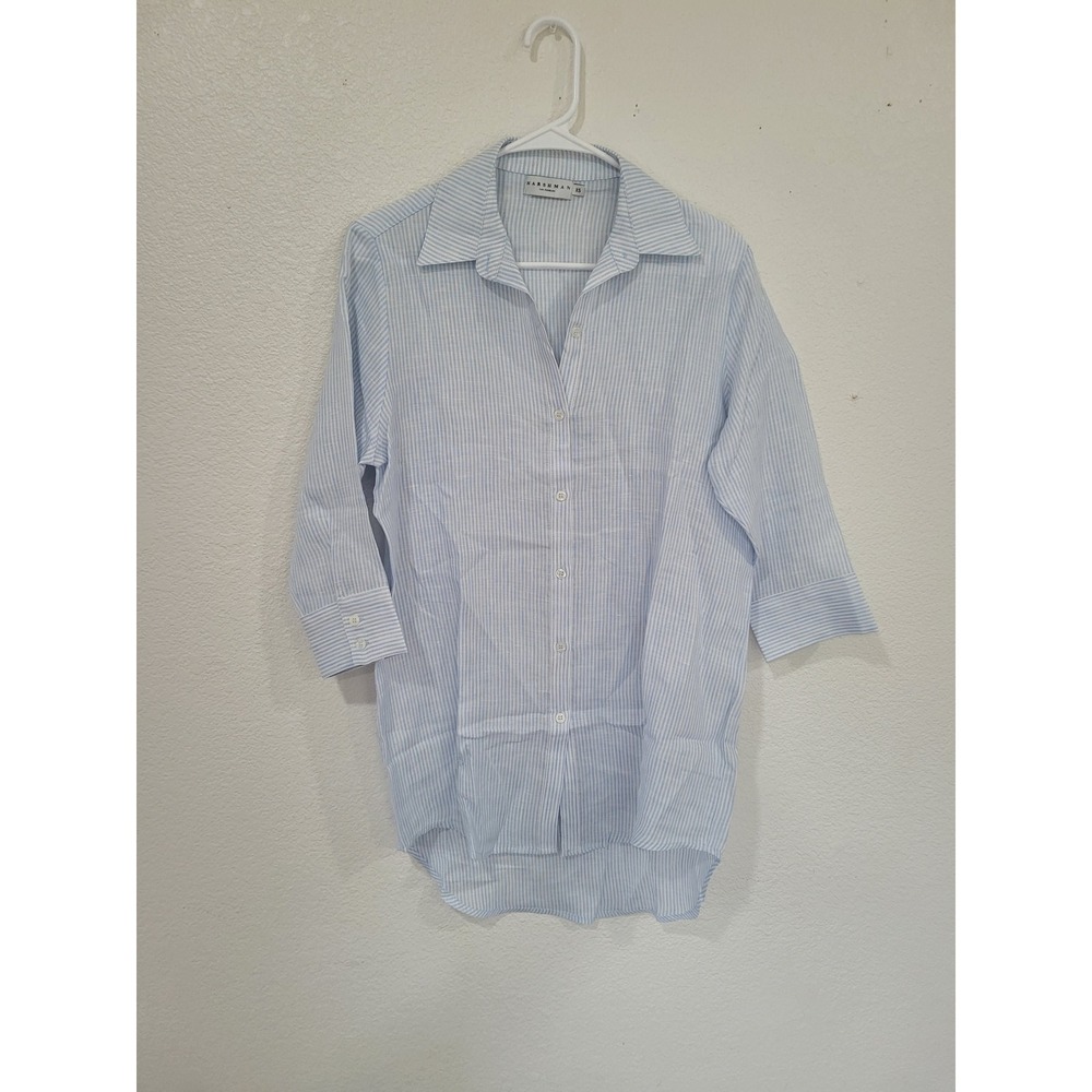 Harshman Los Angeles Alana Shirt XS Blue White Striped Linen Button Down Top #15